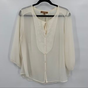 Ellen Tracy Sheer Cream 3/4 Sleeve Top Size Large